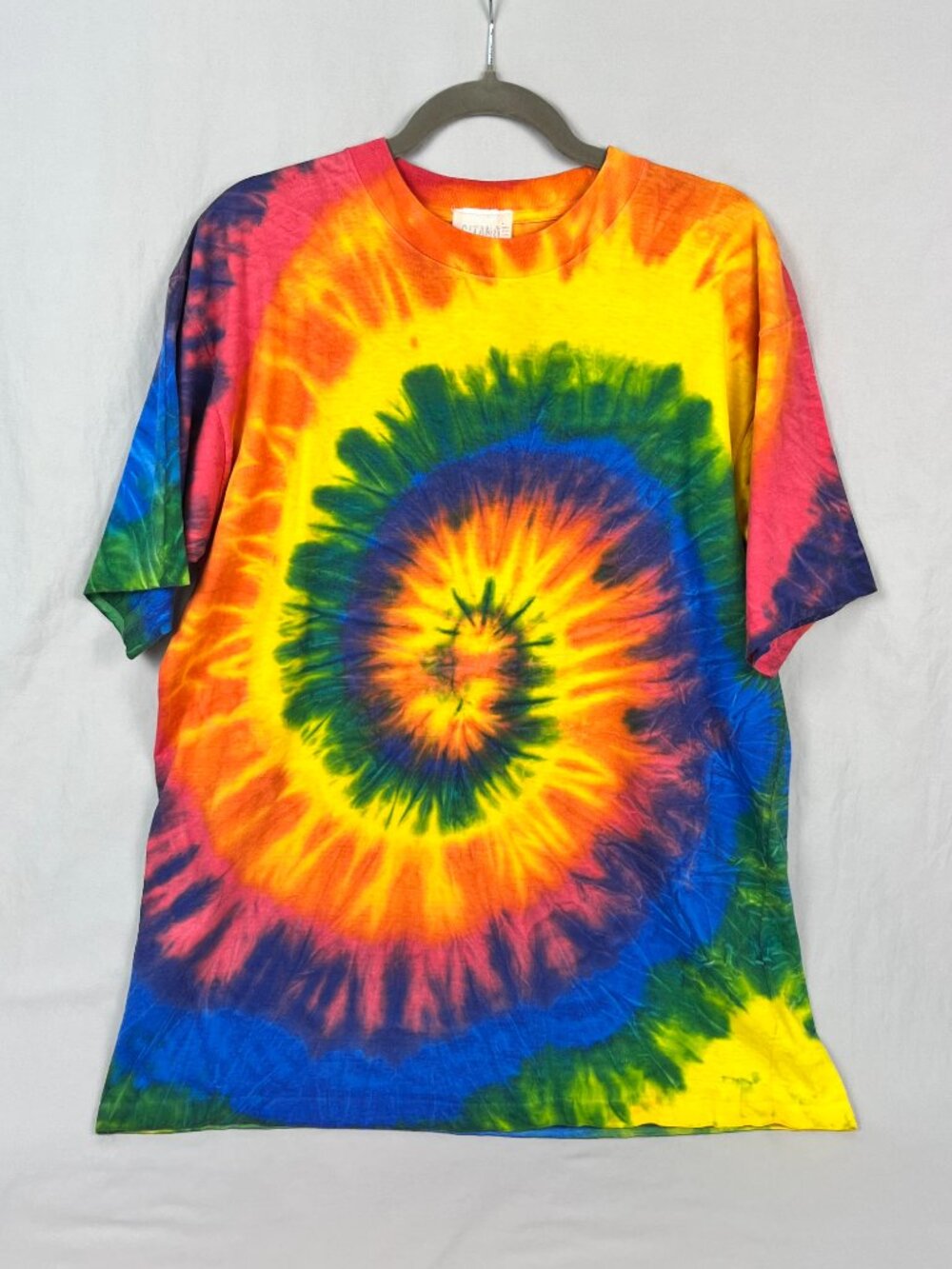 Vintage 90s Gitano Single-Stitch Rainbow Tie-Dye T-Shirt Hippie Boho Dopamine
